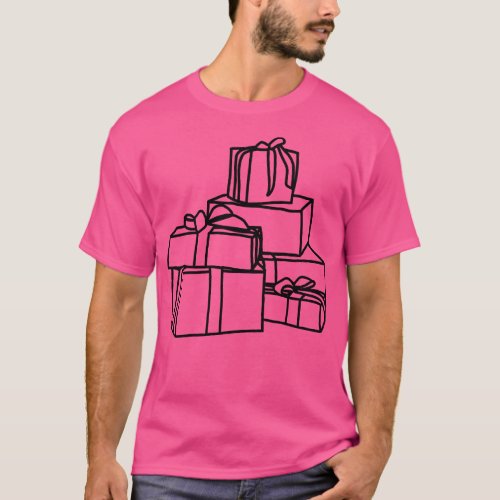 Pile of Wrapped Christmas Gift Boxes Line Drawing T_Shirt