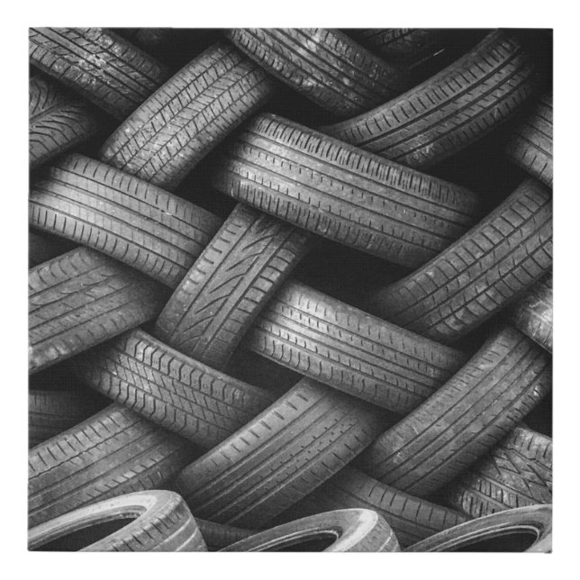 Pile tires rubber stacked used faux canvas print (Front)