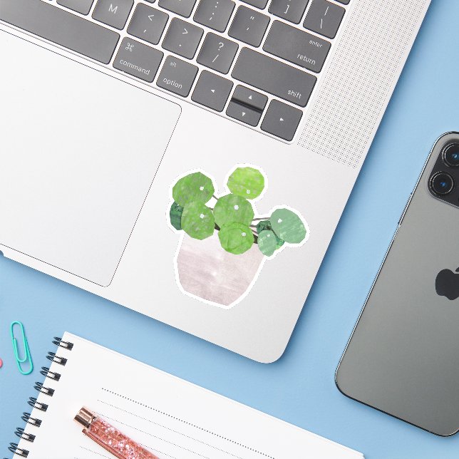 Pilea - house plant sticker (Laptop w/ iPhone)