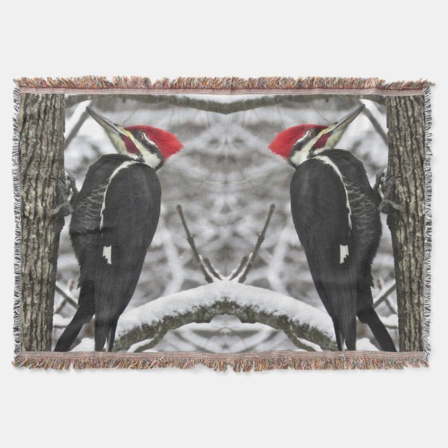 Pileated Woodpecker Bird Abstract Throw Blanket