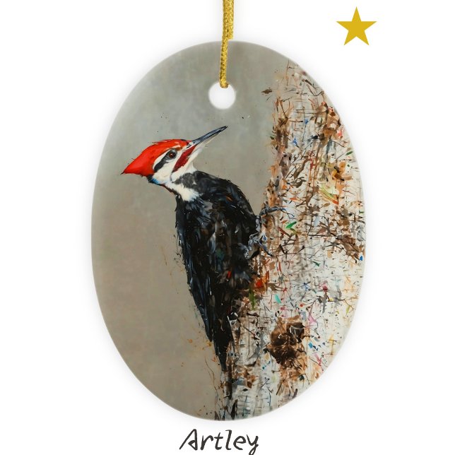 Pileated Woodpecker Bird Painting Year Christmas Ceramic Ornament (Creator Uploaded)