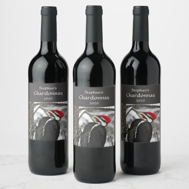 Pileated Woodpecker Bird Wine Label