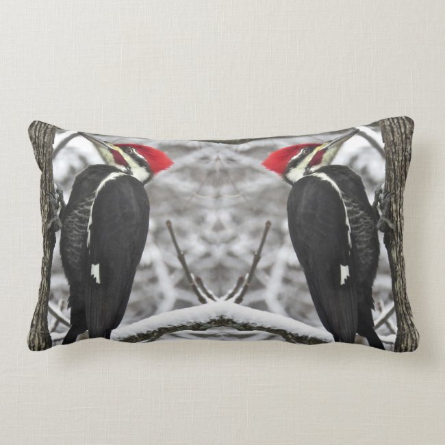 Pileated Woodpecker Birds Abstract Lumbar Pillow