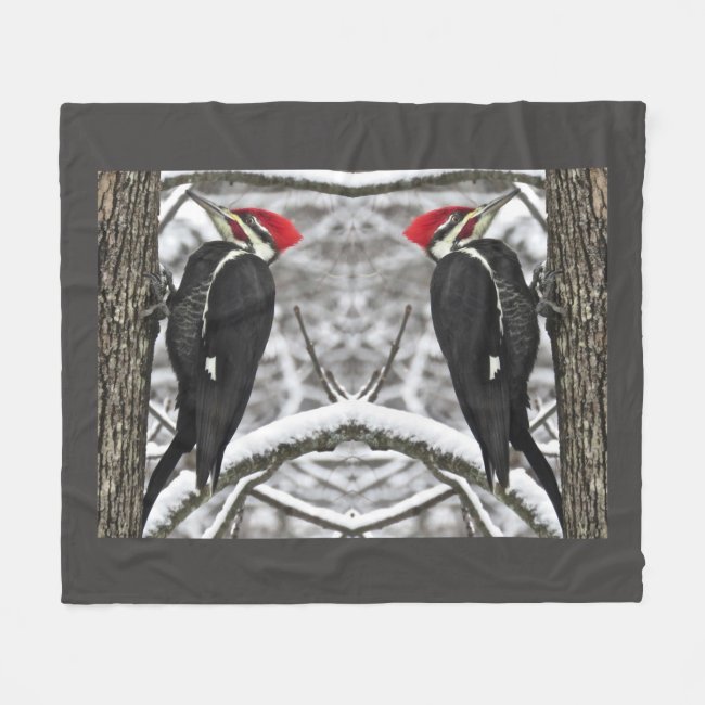 Pileated Woodpecker Birds Pattern Fleece Blankett