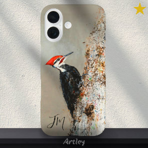 Pileated Woodpecker Birdwatch Monogram Initial  iPhone 16 Case