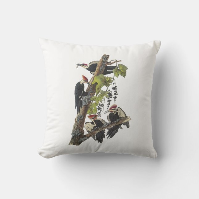 Pileated Woodpecker by Audubon Throw Pillow (Front)