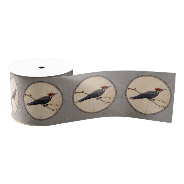 Pileated Woodpecker Gray Grosgrain Ribbon (Spool)
