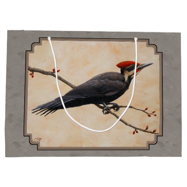 Pileated Woodpecker Gray Large Gift Bag (Back)