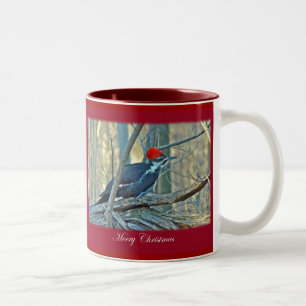 Pileated Woodpecker Merry Christmas Items Two-Tone Coffee Mug