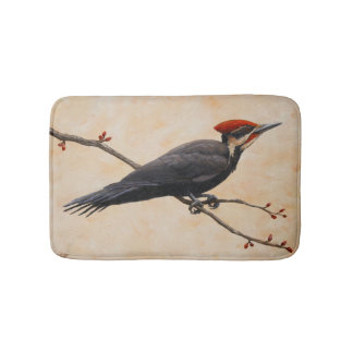 Pileated Woodpecker Perched on Tree Branch Bath Mat