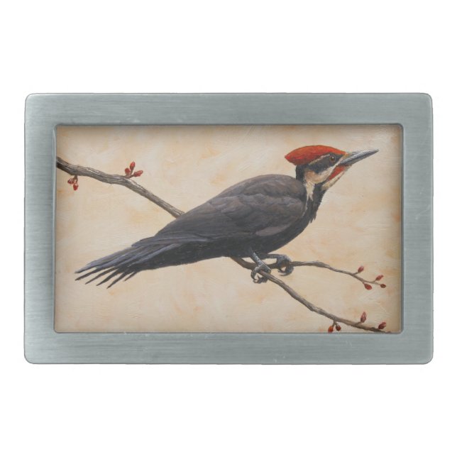 Pileated Woodpecker Perched on Tree Branch Belt Buckle (Front)