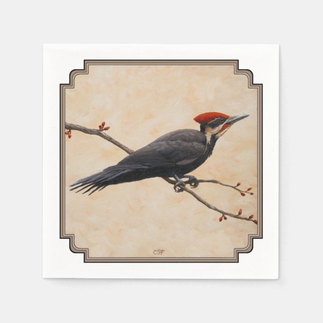 Pileated Woodpecker Perched on Tree Branch Paper Napkins (Front)