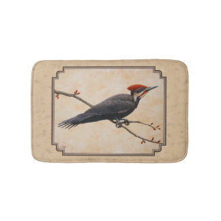 Pileated Woodpecker Tan Bathroom Mat