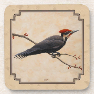 Pileated Woodpecker Tan Drink Coaster