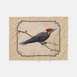 Pileated Woodpecker Tan Fleece Blanket