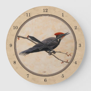 Pileated Woodpecker Tan Large Clock