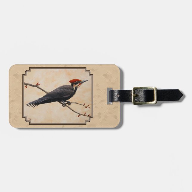 Pileated Woodpecker Tan Luggage Tag (Front Horizontal)