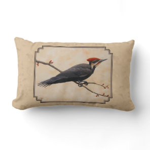Pileated Woodpecker Tan Lumbar Pillow