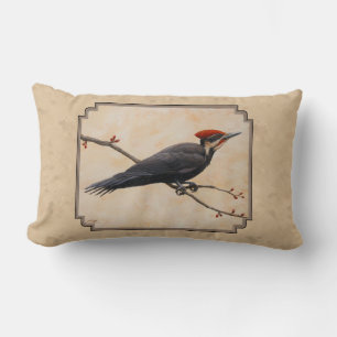 Pileated Woodpecker Tan Lumbar Pillow