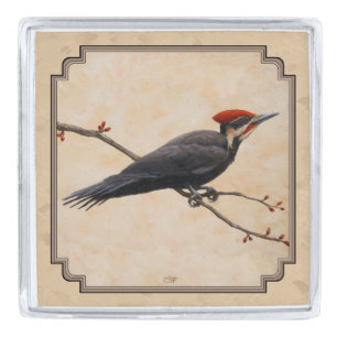 Pileated Woodpecker Tan Silver Finish Lapel Pin