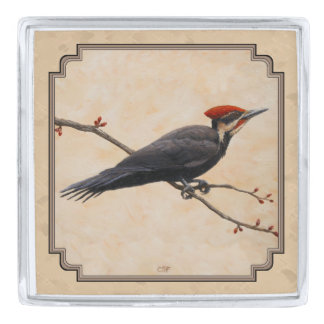 Pileated Woodpecker Tan Silver Finish Lapel Pin