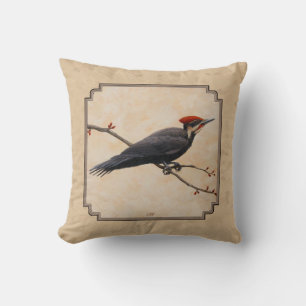 Pileated Woodpecker Tan Throw Pillow