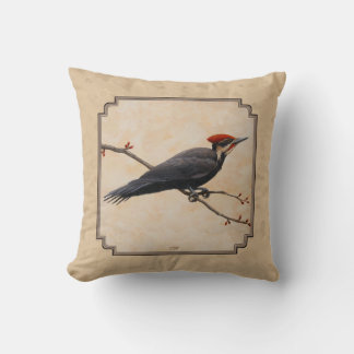 Pileated Woodpecker Tan Throw Pillow
