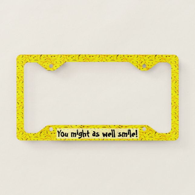 Piles of Cute Smiling Yellow Happy Faces License Plate Frame (Front)