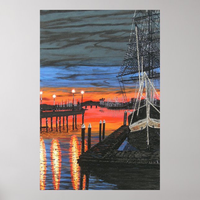Pilgrim at dawn Dana point harbor painting  Poster (Front)