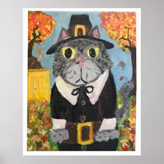 Pilgrim Cat Folk Art Thanksgiving Cat Boy Painting
