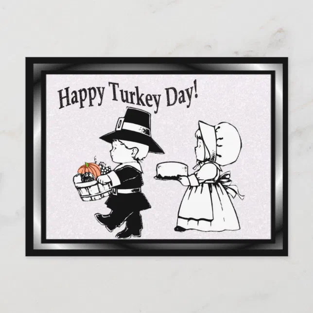 Pilgrim Children Happy Turkey Day - Customize It! Postcard | Zazzle