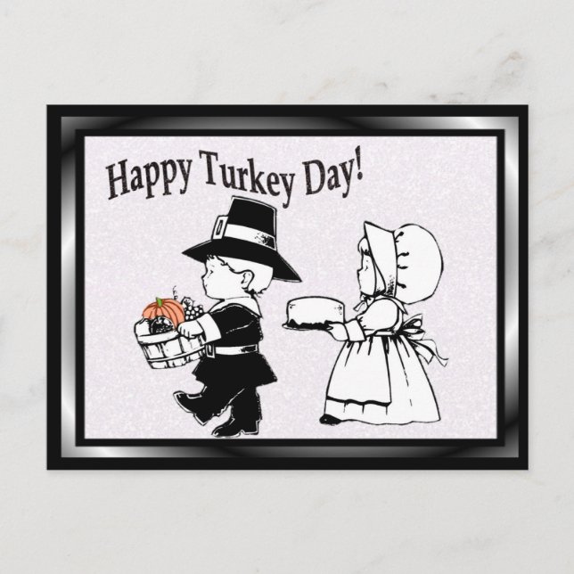 Pilgrim Children Happy Turkey Day - Customize It! Postcard (Front)