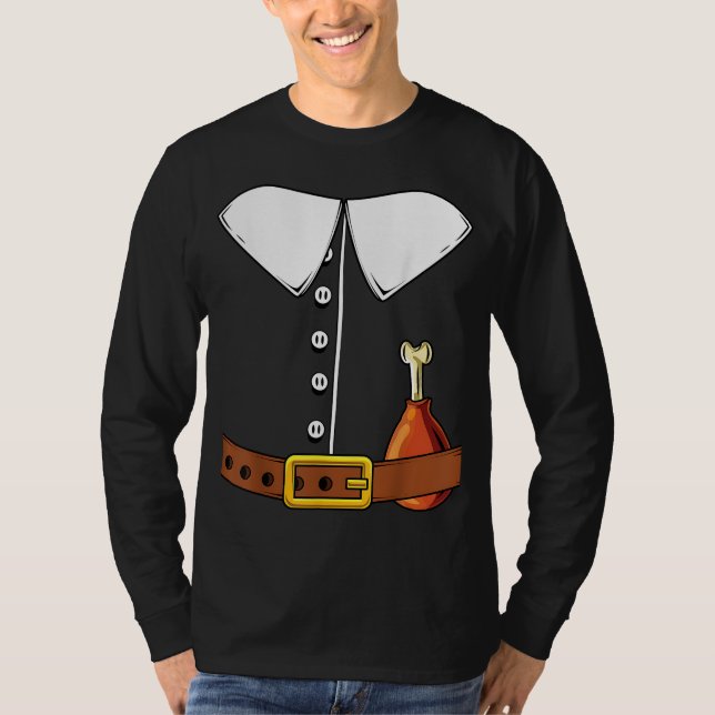 Pilgrim Costume Hat Colonist Thanksgiving Turkey D T-Shirt (Front)