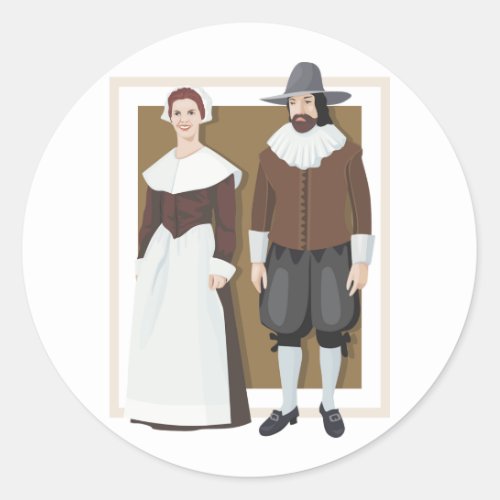 Pilgrim Couple Classic Round Sticker