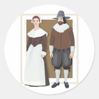 Pilgrim Couple Classic Round Sticker
