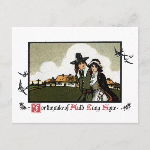 Pilgrim Couple Vintage New Years Day Holiday Postcard