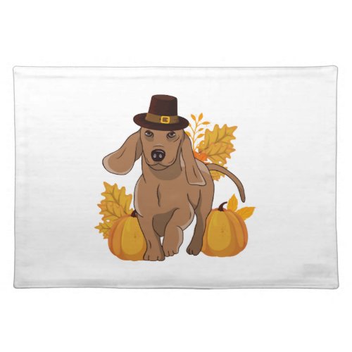 Pilgrim dachshund pumpkin leaves Thanksgiving Cloth Placemat