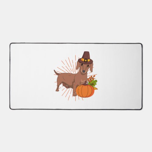 Pilgrim dachshund pumpkin leaves Thanksgiving  Desk Mat