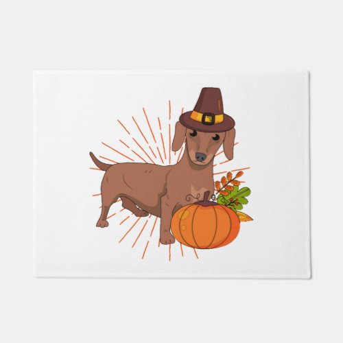 Pilgrim dachshund pumpkin leaves Thanksgiving  Doormat