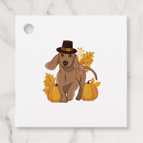 Pilgrim dachshund pumpkin leaves Thanksgiving Favor Tags