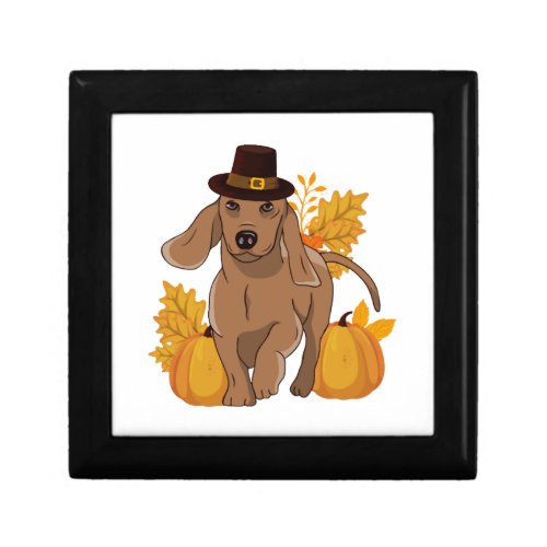 Pilgrim dachshund pumpkin leaves Thanksgiving Gift Box