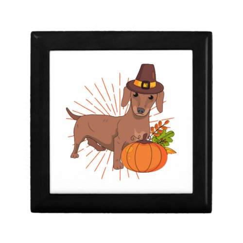 Pilgrim dachshund pumpkin leaves Thanksgiving  Gift Box