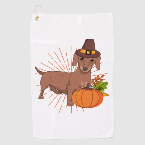 Pilgrim dachshund pumpkin leaves Thanksgiving  Golf Towel