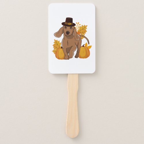 Pilgrim dachshund pumpkin leaves Thanksgiving Hand Fan