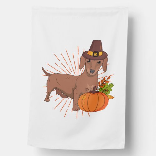 Pilgrim dachshund pumpkin leaves Thanksgiving  House Flag
