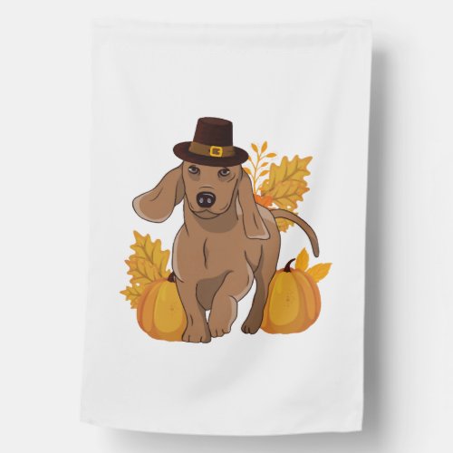 Pilgrim dachshund pumpkin leaves Thanksgiving House Flag