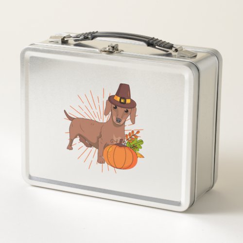 Pilgrim dachshund pumpkin leaves Thanksgiving  Metal Lunch Box