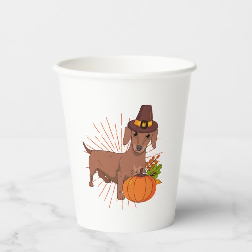 Pilgrim dachshund pumpkin leaves Thanksgiving  Paper Cups