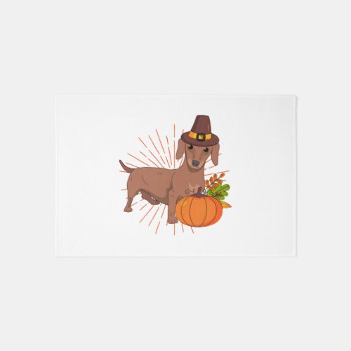 Pilgrim dachshund pumpkin leaves Thanksgiving  Rug