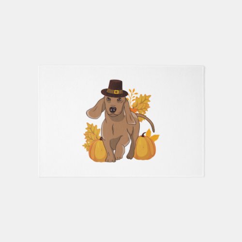 Pilgrim dachshund pumpkin leaves Thanksgiving Rug